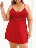 Plus Size Red Lace Babydoll, Cami Nightdress, Romantic Chemise Lingerie, Sleepwear for Women