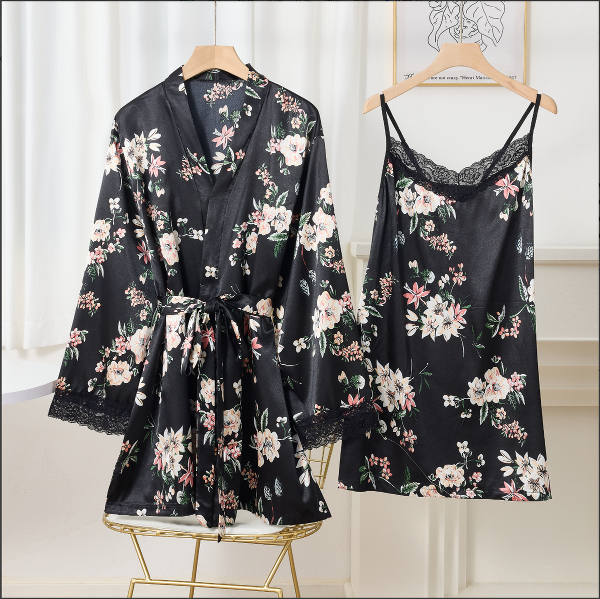Midnight Blossom Robe Set