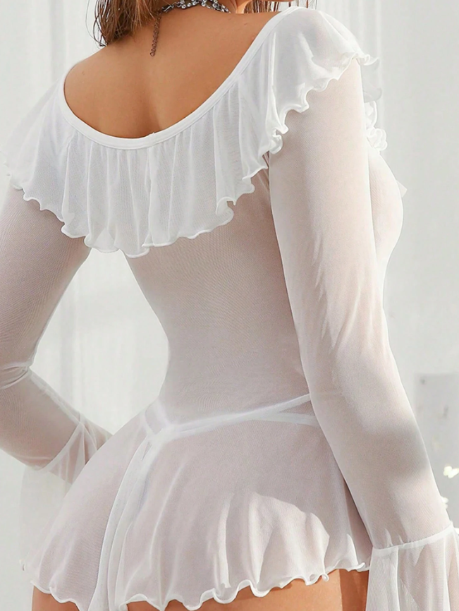 White Sheer Ruffle Babydoll