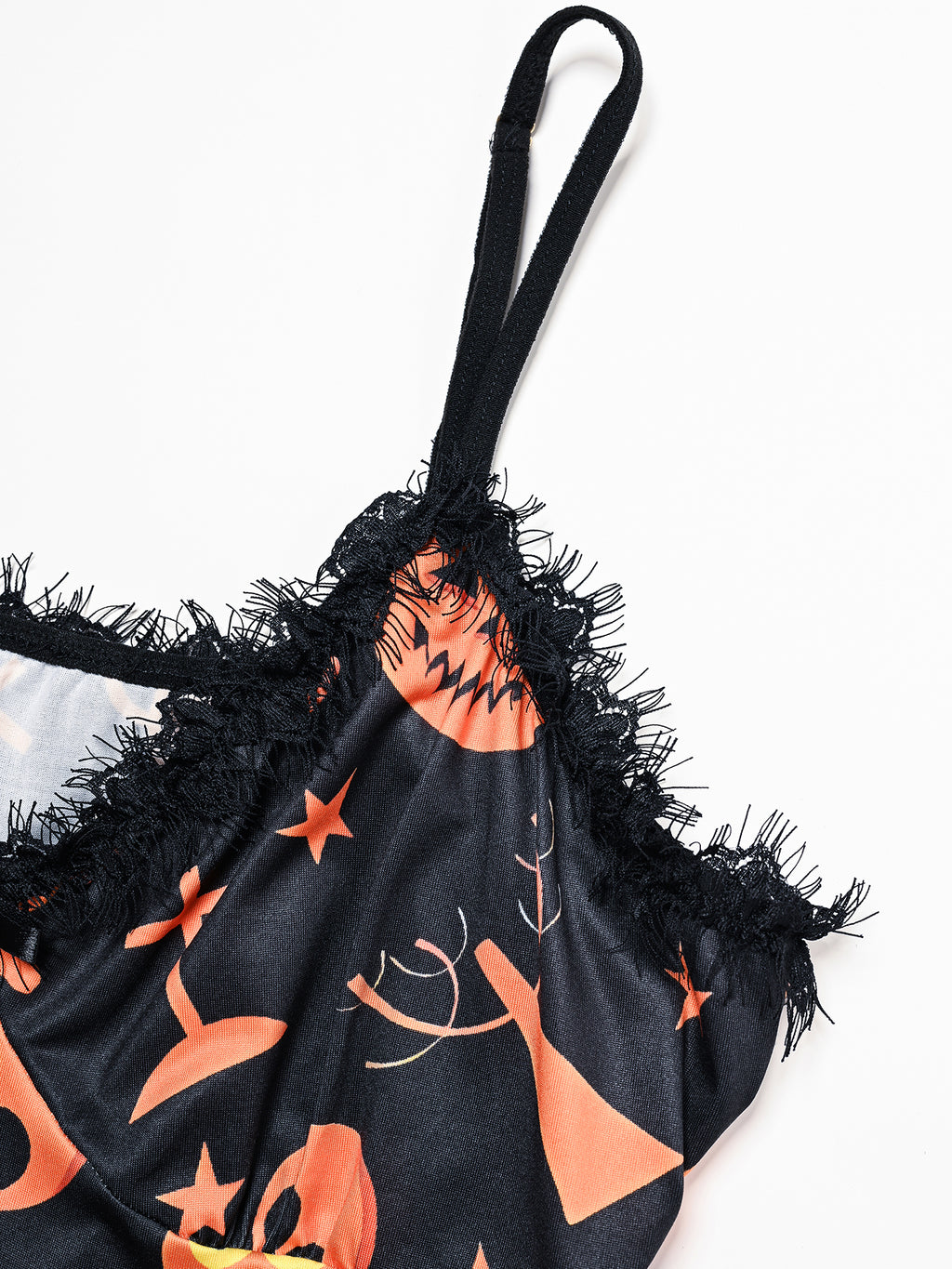 Spooky Night Babydoll,Plus Size Halloween Nightdress, Pumpkin Ghost Print Slip Dress, Lace Trim Sleepwear, Spooky Pajamas for Women