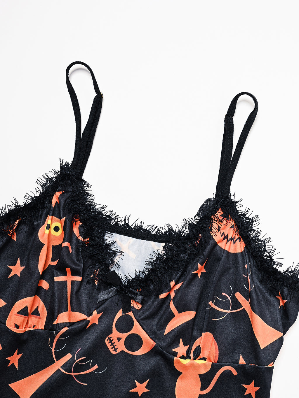 Spooky Night Babydoll,Plus Size Halloween Nightdress, Pumpkin Ghost Print Slip Dress, Lace Trim Sleepwear, Spooky Pajamas for Women