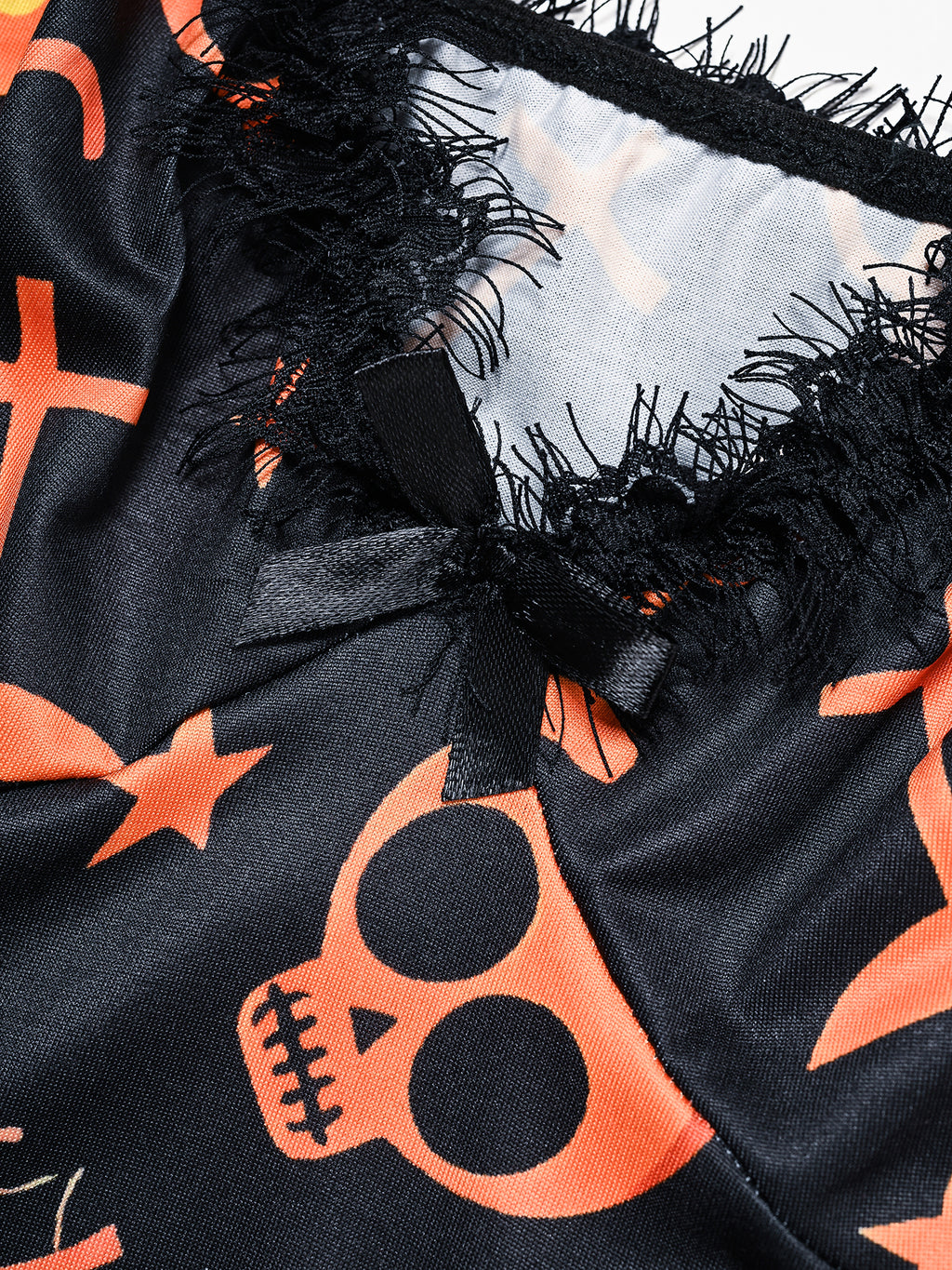 Spooky Night Babydoll,Plus Size Halloween Nightdress, Pumpkin Ghost Print Slip Dress, Lace Trim Sleepwear, Spooky Pajamas for Women