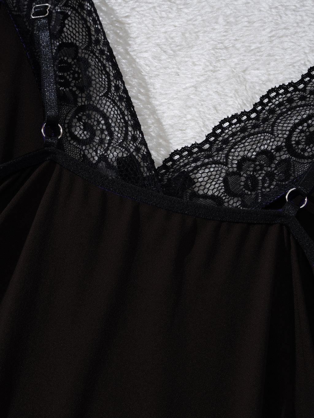 Plus Size Black Lace Nightdress, V-Neck Chemise, Lace Side Panel Slip Dress, Romantic Sleepwear