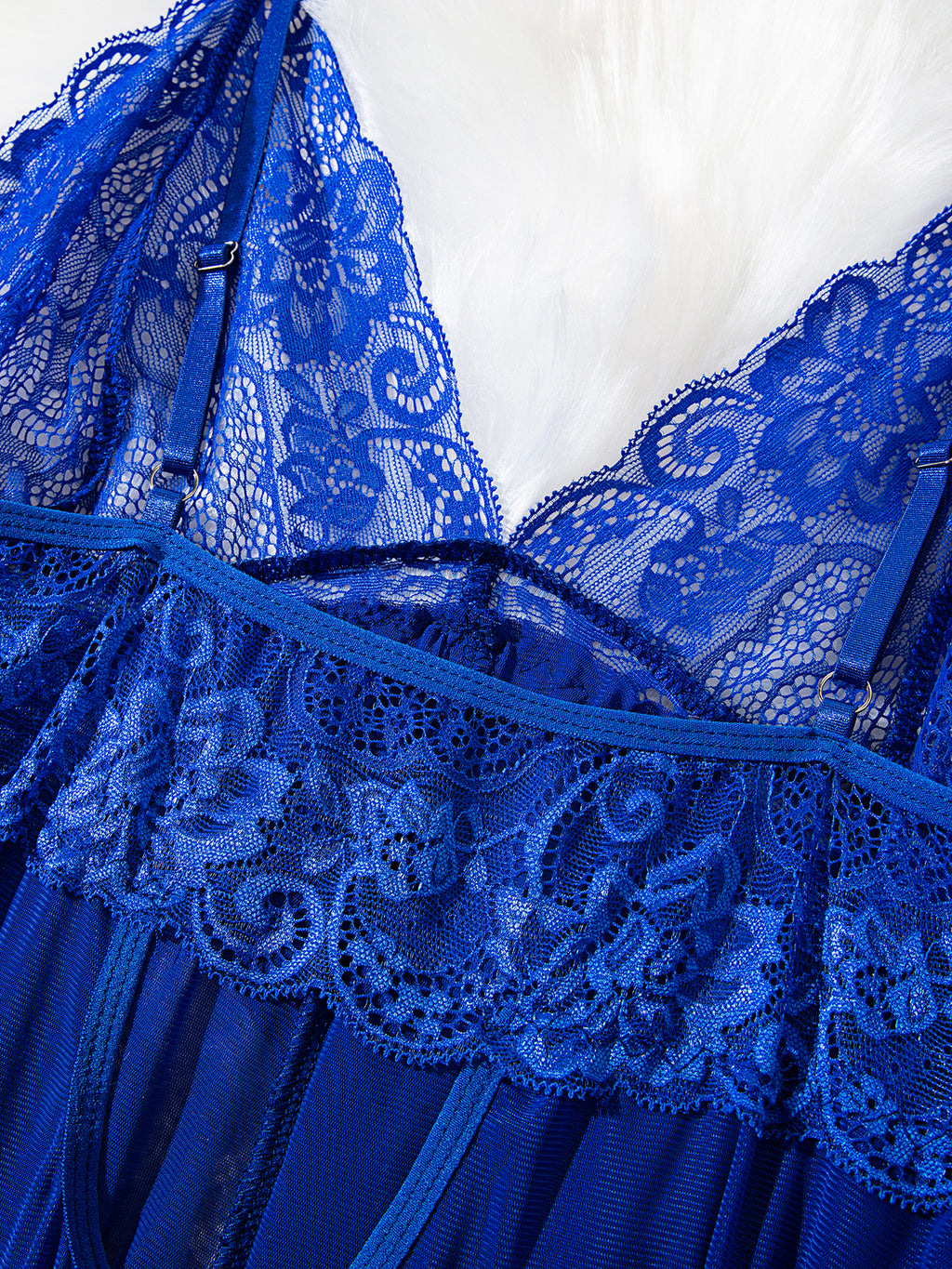 Plus Size Blue Lace Babydoll, Royal Blue Nightdress, Ruffle Chemise, Romantic Sleepwear for Women