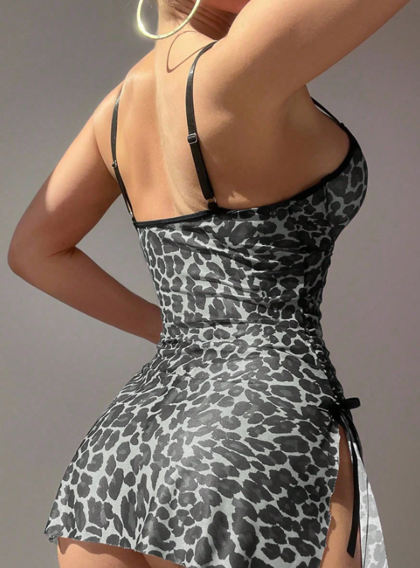 Leopard Print Lace Slip Dress